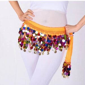 Hip Scarf Skirt Sequin Embroidered Costume Orange Belly Dance Skirt Costplay